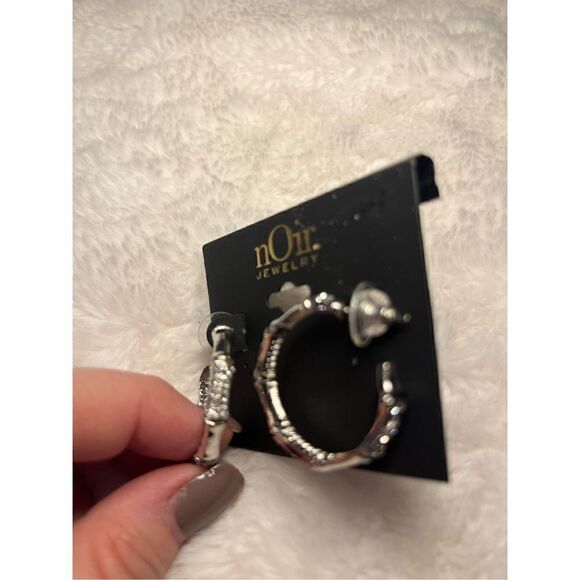 NWT Noir Silver Hoop Earrings - Picture 2 of 3